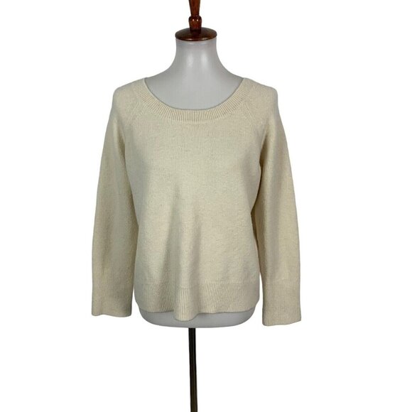 J Crew Wool Sweater Medium White Tie Back Pullover Minimalist Cozy - Picture 1 of 6